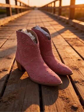 Studded Fuchsia Suede Ankle Boots